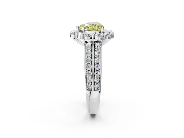Platinum Fancy Yellow Heart  Halo Diamond Engagement Ring with Split Shank and Prong Setting