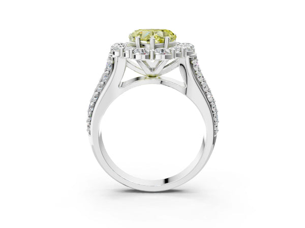 Platinum Fancy Yellow Heart  Halo Diamond Engagement Ring with Split Shank and Prong Setting