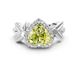 White gold Fancy Yellow Heart  Halo Diamond Floral Band with Four-Prong Setting_55