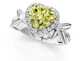 White gold Fancy Yellow Heart  Halo Diamond Floral Band with Four-Prong Setting_56