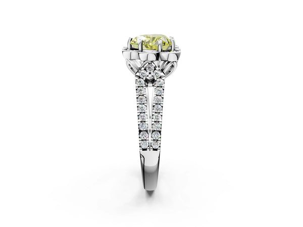White gold Fancy Yellow Heart  Halo Diamond Floral Split Shank Engagement Ring