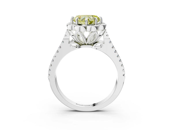 White gold Fancy Yellow Heart  Halo Diamond Floral Split Shank Engagement Ring