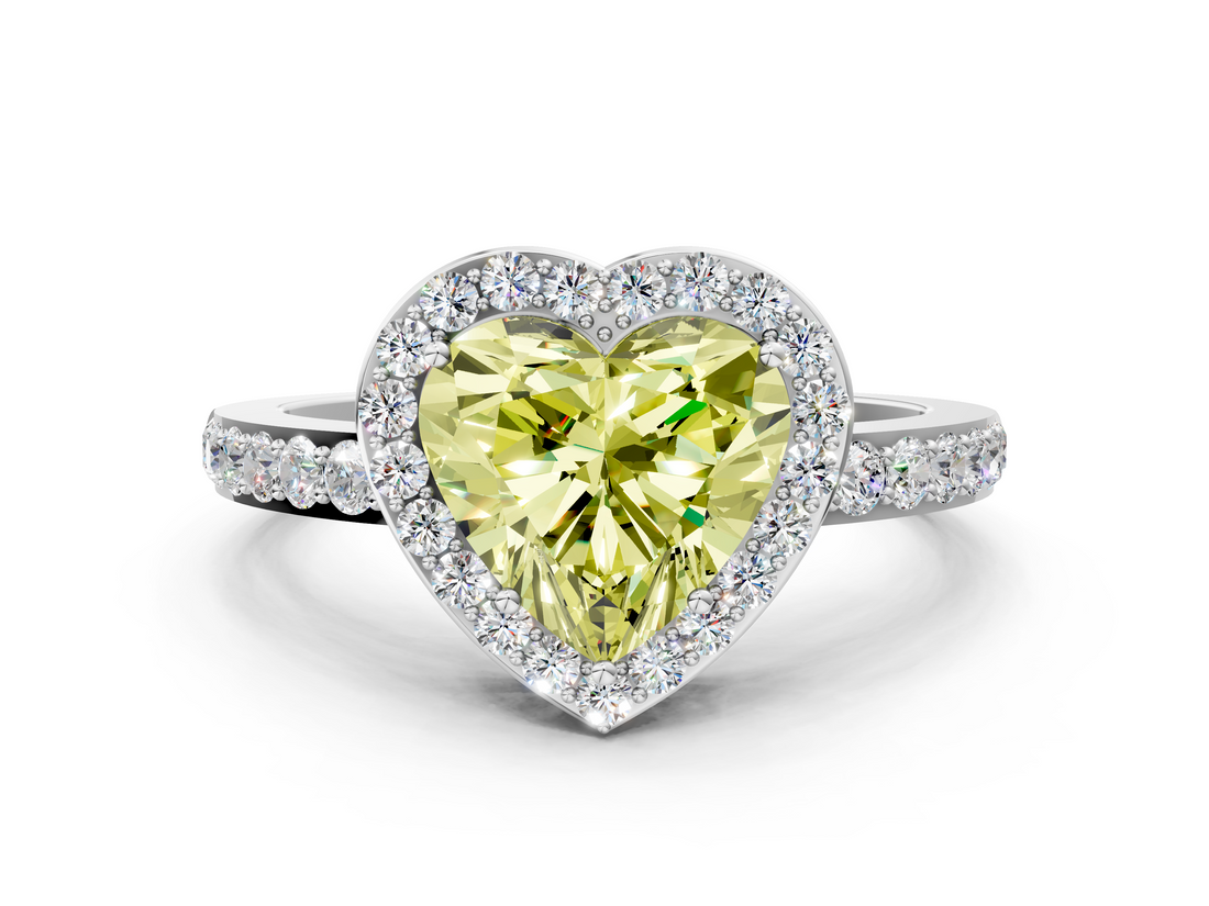 White gold Fancy Yellow Heart  Halo Diamond Pavé Band Ring with Prong Setting_20
