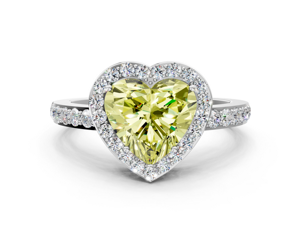White gold Fancy Yellow Heart  Halo Diamond Pavé Band Ring with Prong Setting