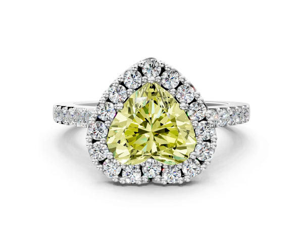 White gold Fancy Yellow Heart  Halo Diamond Pavé Solitaire Ring