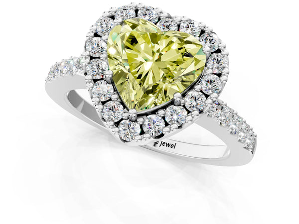 White gold Fancy Yellow Heart  Halo Diamond Pavé Solitaire Ring
