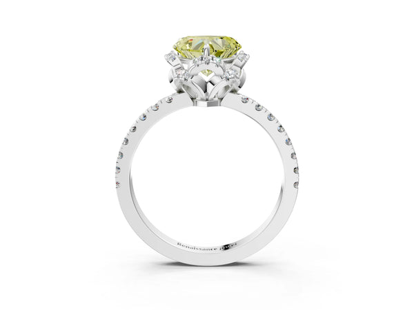 White gold Fancy Yellow Heart  Halo Diamond Pave Band Ring with Four-Prong Setting