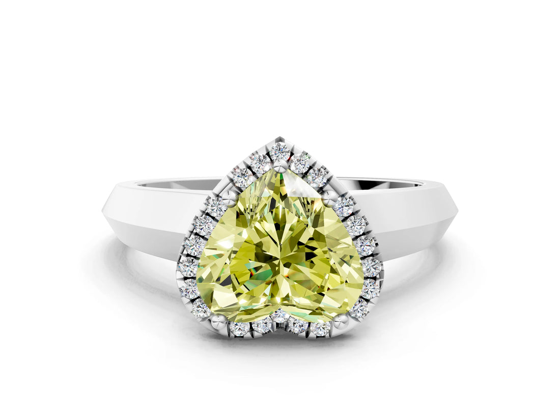 White gold Fancy Yellow Heart  Halo Diamond Ring with Cathedral Band and Four-Prong Setting_49