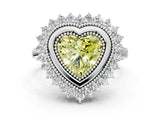 White gold Fancy Yellow Heart  Halo Diamond Ring with Milgrain Edge and Round Prong Setting_38