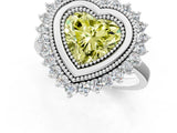 White gold Fancy Yellow Heart  Halo Diamond Ring with Milgrain Edge and Round Prong Setting_39