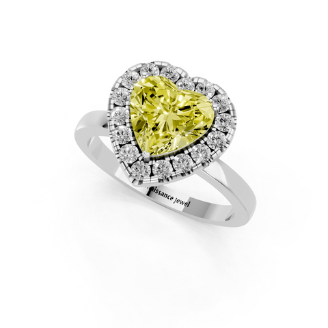 White gold Fancy Yellow Heart  Halo Diamond Solitaire with Pavé Band and Four-Prong Setting_17