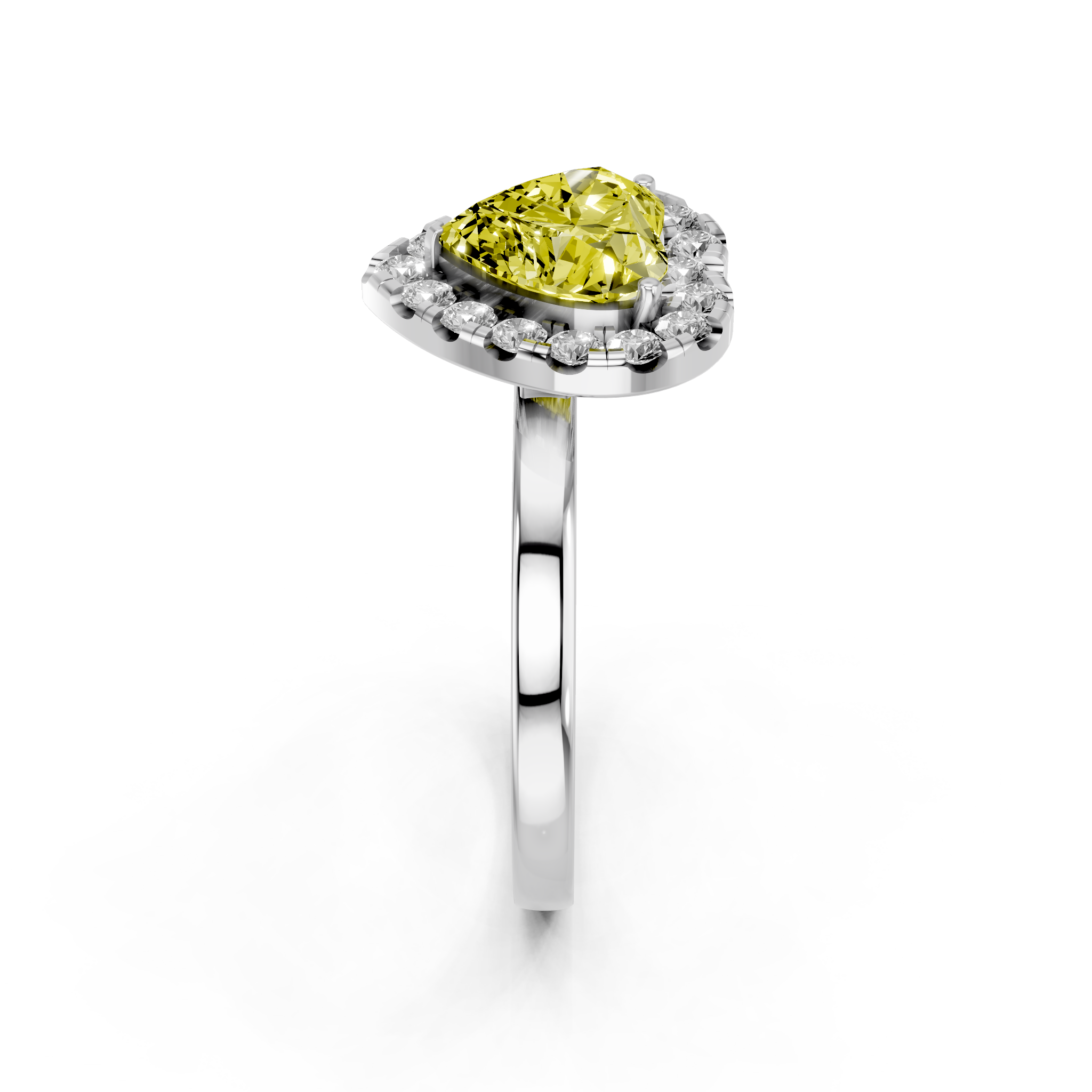 White gold Fancy Yellow Heart  Halo Diamond Solitaire with Pavé Band and Four-Prong Setting_18