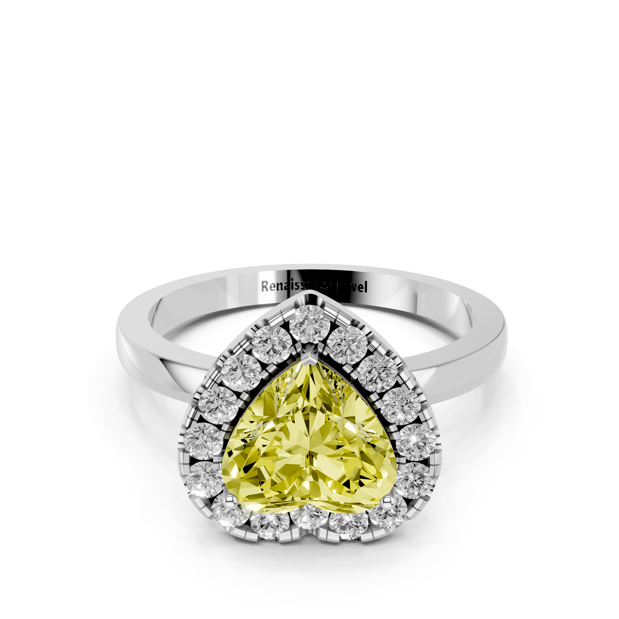 White gold Fancy Yellow Heart  Halo Diamond Solitaire with Pavé Band and Four-Prong Setting_25