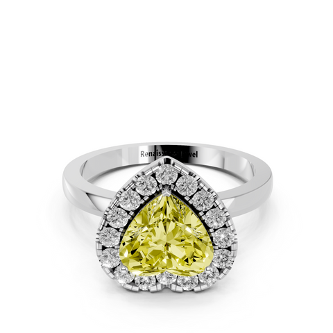 White gold Fancy Yellow Heart  Halo Diamond Solitaire with Pavé Band and Four-Prong Setting_25