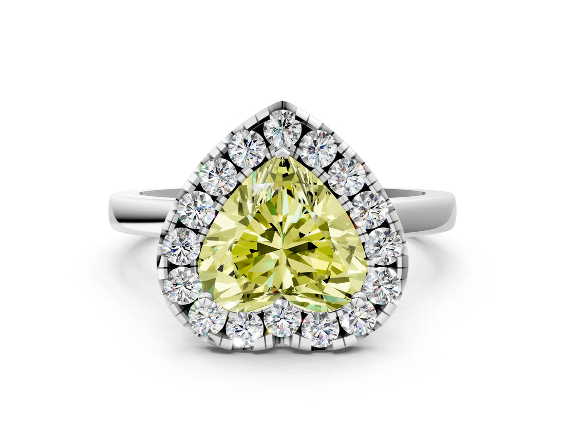 White gold Fancy Yellow Heart  Halo Diamond Solitaire with Pavé Band and Four-Prong Setting_84