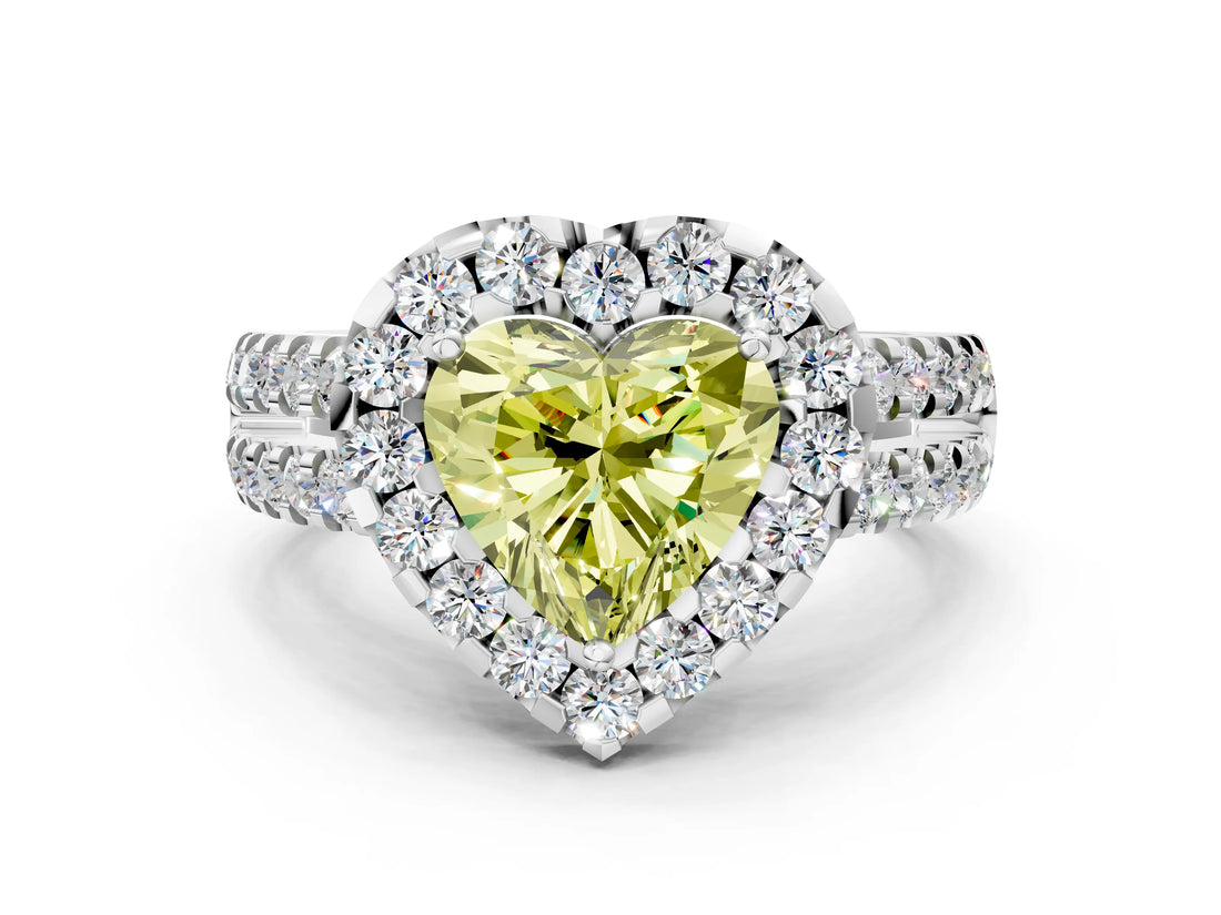 White gold Fancy Yellow Heart  Halo Diamond Split Shank Engagement Ring with Prong Setting_27
