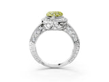 White gold Fancy Yellow Heart  Halo Diamond Split Shank Ring with Milgrain Detail_75
