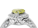White gold Fancy Yellow Heart  Halo Diamond Split Shank Ring with Milgrain Detail_76