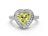 White gold Fancy Yellow Heart  Halo Milgrain Solitaire with Bezel Set Side Stones and Pave Band_50