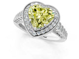 White gold Fancy Yellow Heart  Halo Milgrain Solitaire with Bezel Set Side Stones and Pave Band_51