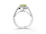 White gold Fancy Yellow Heart  Halo Milgrain Solitaire with Bezel Set Side Stones and Pave Band_59