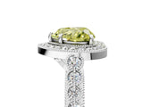 White gold Fancy Yellow Heart  Halo Milgrain Solitaire with Bezel Set Side Stones and Pave Band_60