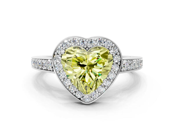 Platinum Fancy Yellow Heart  Halo Pavé Diamond Engagement Ring with Bezel Setting