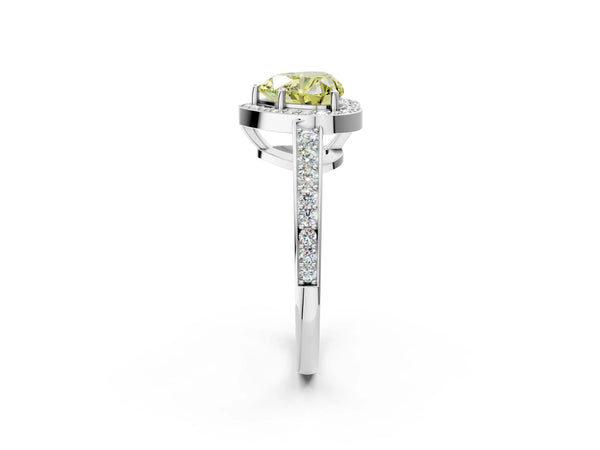Platinum Fancy Yellow Heart  Halo Pavé Diamond Engagement Ring with Bezel Setting