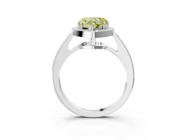 Platinum Fancy Yellow Heart  Halo Pavé Diamond Engagement Ring with Bezel Setting