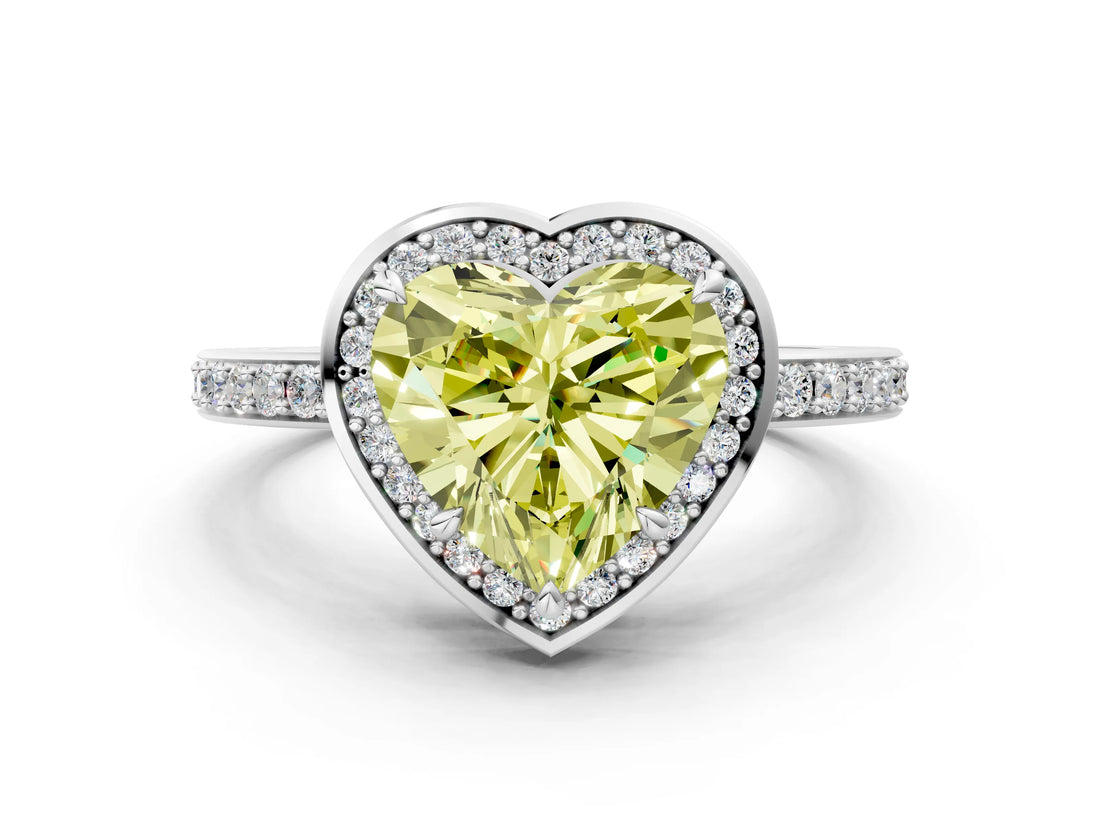 White gold Fancy Yellow Heart  Halo Pave Band Solitaire Ring with Prong Setting_66