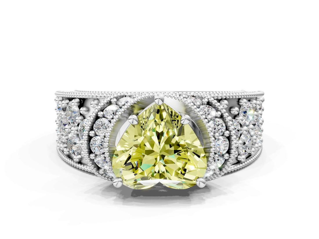White gold Fancy Yellow Heart  Halo Pave Diamond Engagement Ring with Milgrain Detailing_49