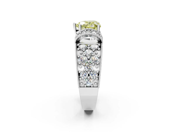 Platinum Fancy Yellow Heart  Halo Pave Diamond Engagement Ring with Milgrain Detailing