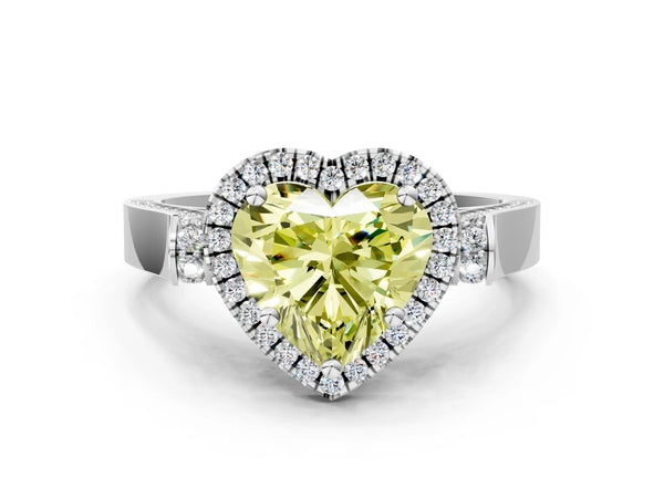 Platinum Fancy Yellow Heart  Halo Pave Split Shank Prong Setting Ring