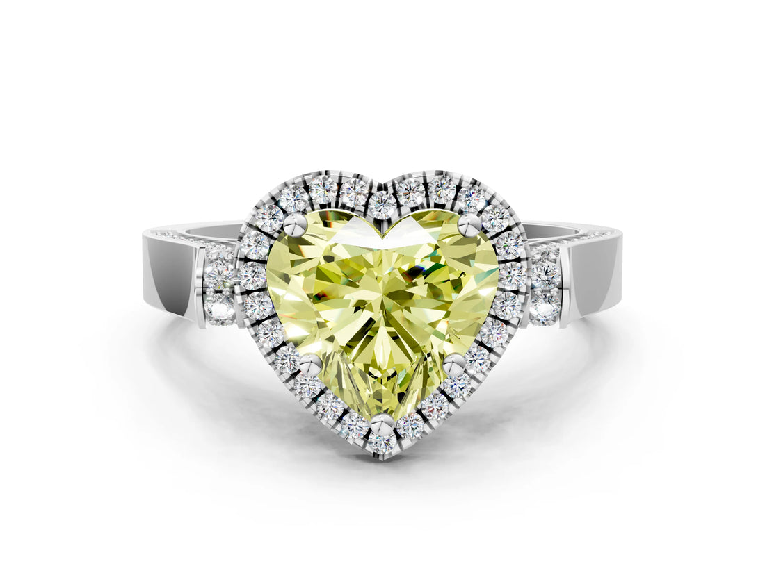 White gold Fancy Yellow Heart  Halo Pave Split Shank Prong Setting Ring_45