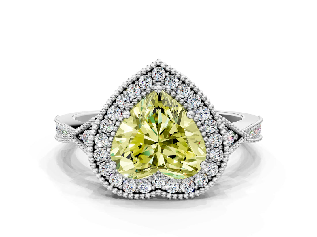 White gold Fancy Yellow Heart  Halo Round Diamond Milgrain Pave Engagement Ring_3