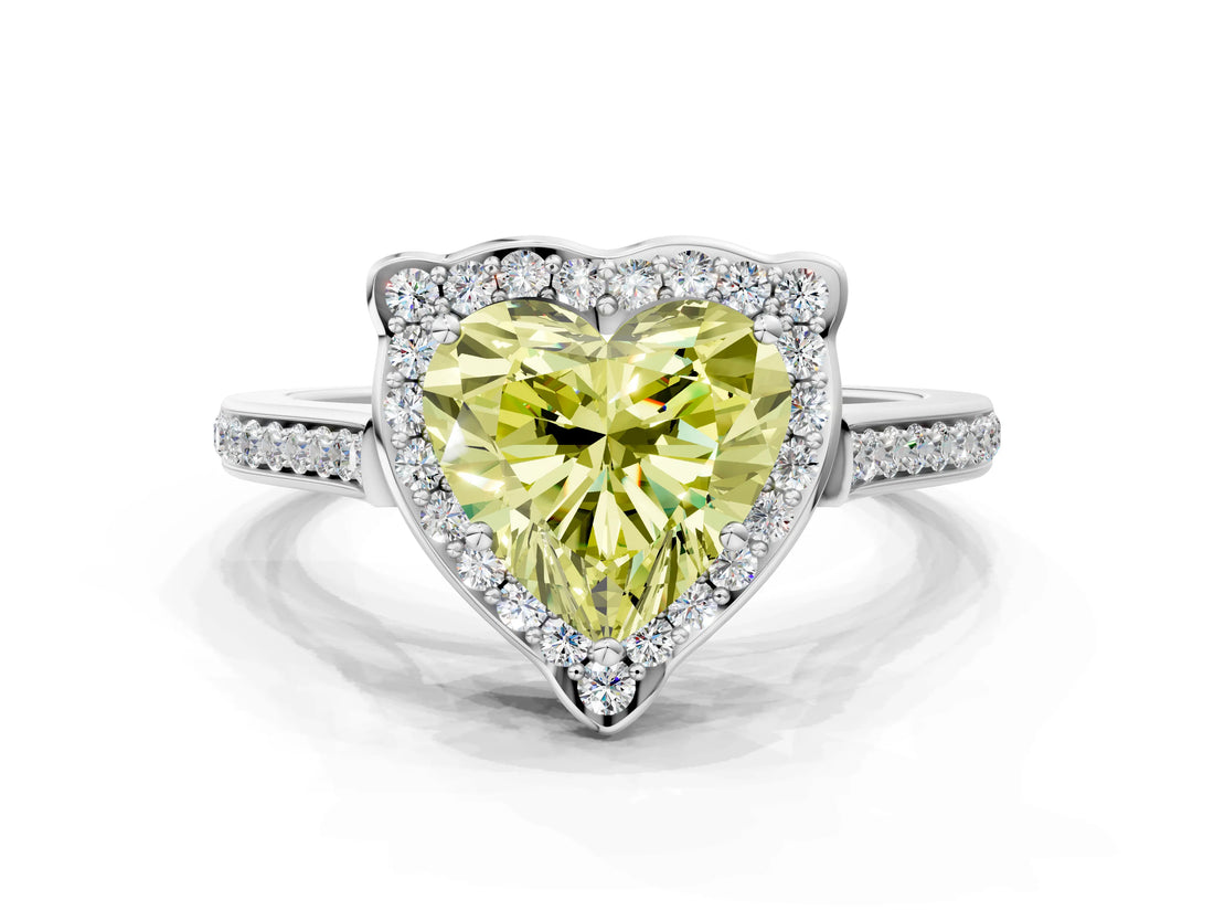 White gold Fancy Yellow Heart  Halo Round Diamond Pave Band with Four-Prong Setting_51
