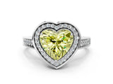 White gold Fancy Yellow Heart  Halo Solitaire Diamond Ring with Pave Band and Bezel Setting_49