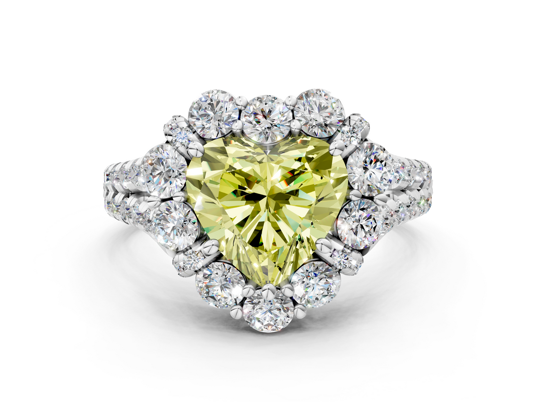 White gold Fancy Yellow Heart  Halo Split Shank Diamond Engagement Ring with Pave Band and Four-Prong Setting_54