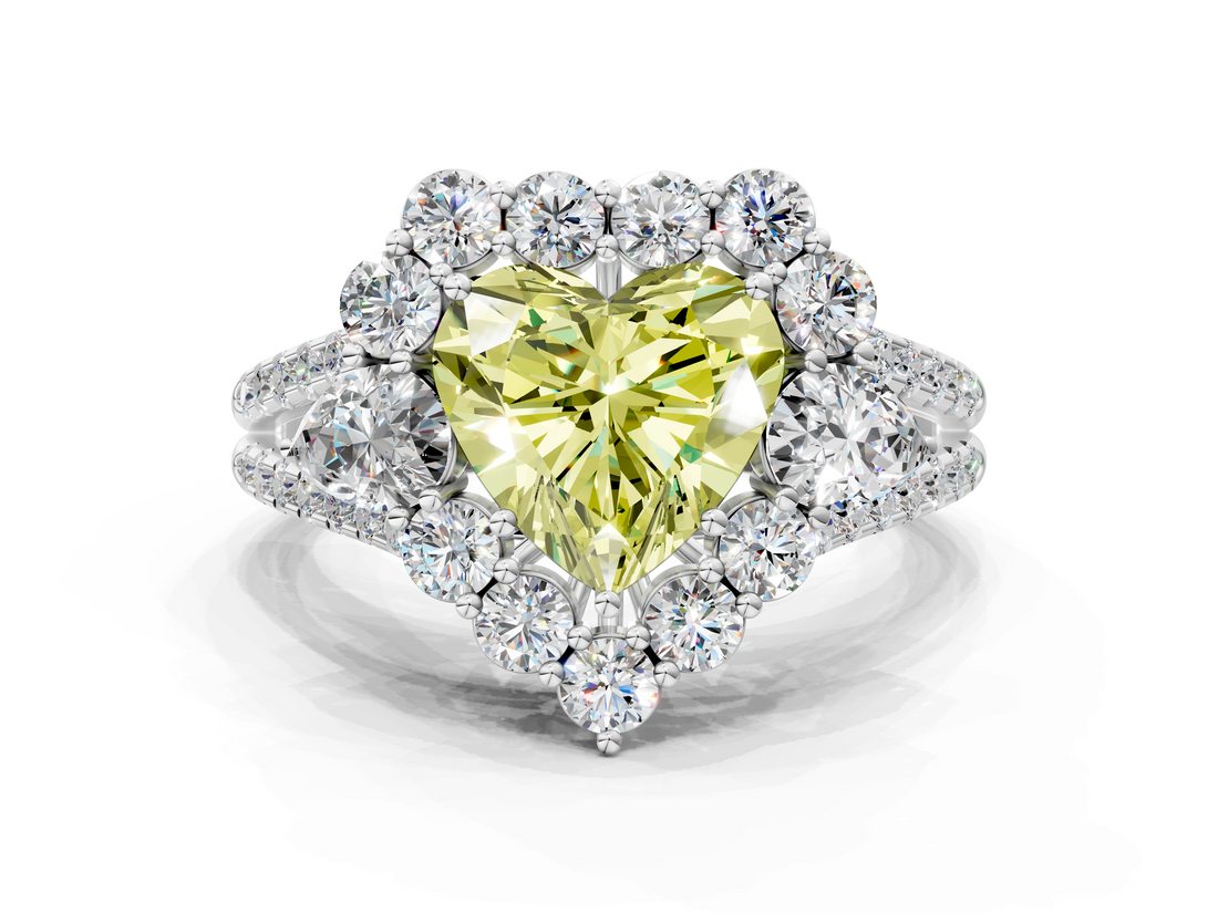 White gold Fancy Yellow Heart  Halo Split Shank Diamond Engagement Ring with Prong Setting_20
