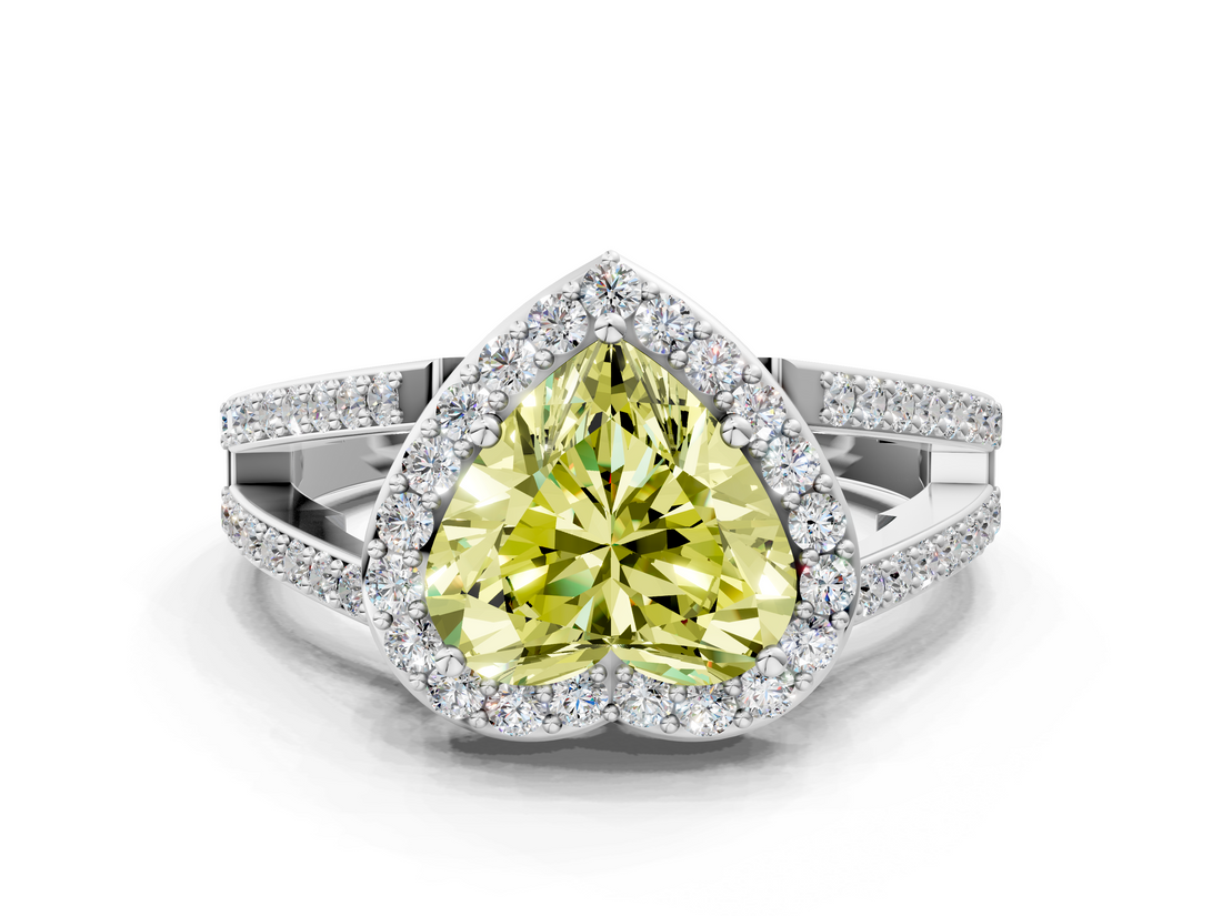 White gold Fancy Yellow Heart  Halo Split Shank Diamond Ring with Four-Prong Setting_32