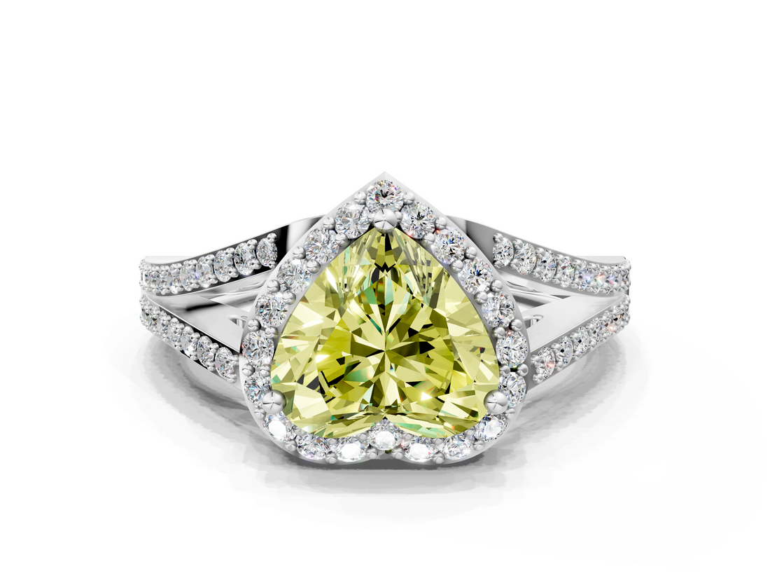 White gold Fancy Yellow Heart  Halo Split Shank Diamond Ring with Prong Setting_20