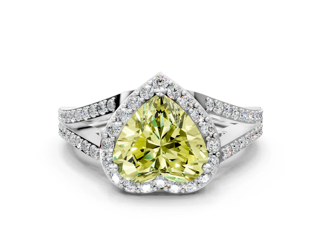 White gold Fancy Yellow Heart  Halo Split Shank Pave Diamond Ring with Four-Prong Setting_50