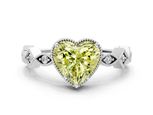 Platinum Fancy Yellow Heart  Milgrain Marquise Diamond Twist Band Ring