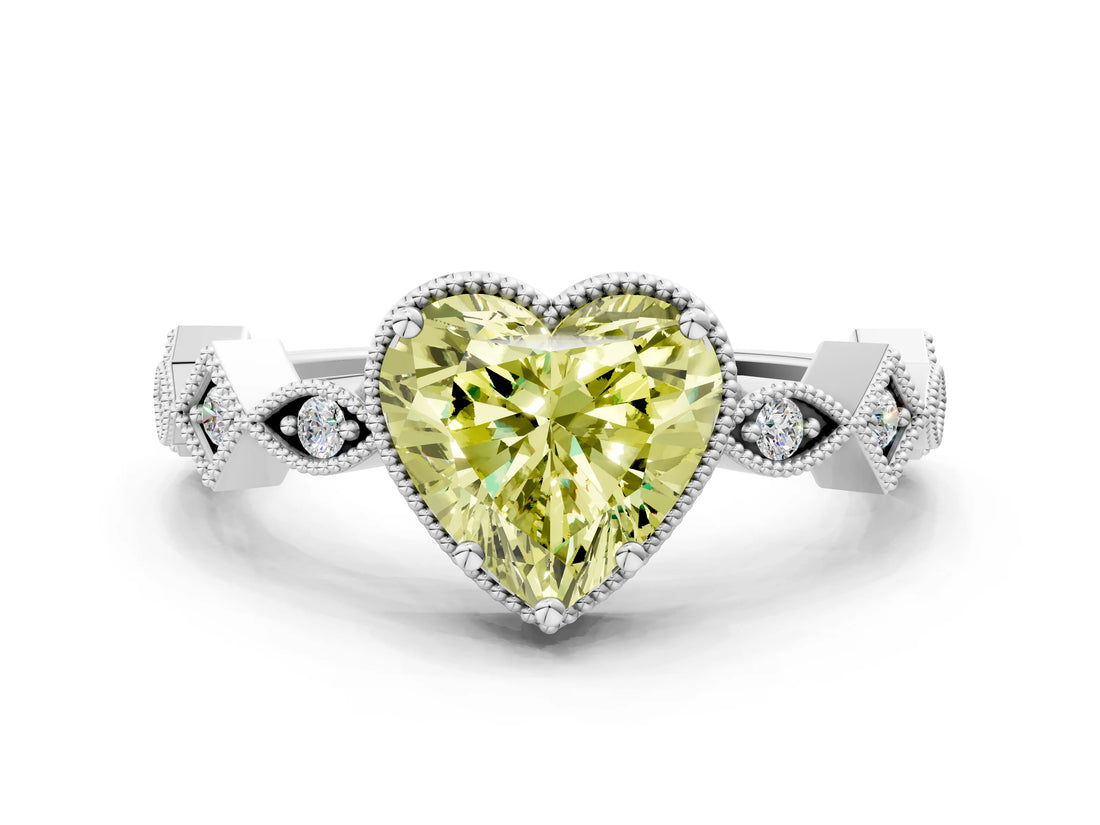 White gold Fancy Yellow Heart  Milgrain Marquise Diamond Twist Band Ring_62