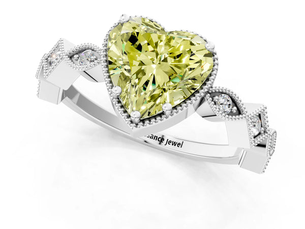 Platinum Fancy Yellow Heart  Milgrain Marquise Diamond Twist Band Ring