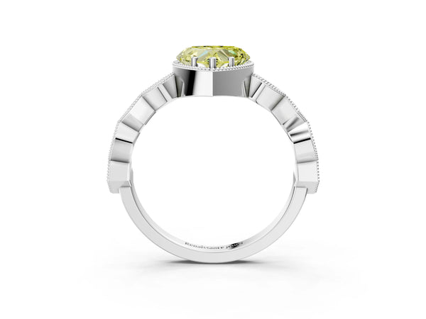 Platinum Fancy Yellow Heart  Milgrain Marquise Diamond Twist Band Ring