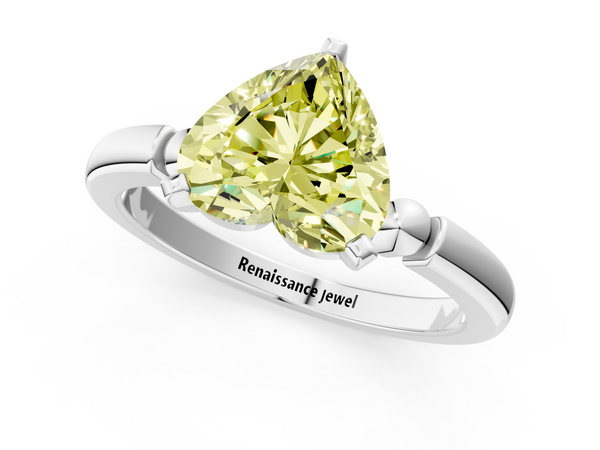 White gold Fancy Yellow Heart  Solitaire Beaded Band with Four-Prong Setting