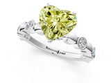 White gold Fancy Yellow Heart  Solitaire Bezel-Set Diamond Ring with Beaded Band and Four-Prong Setting_33