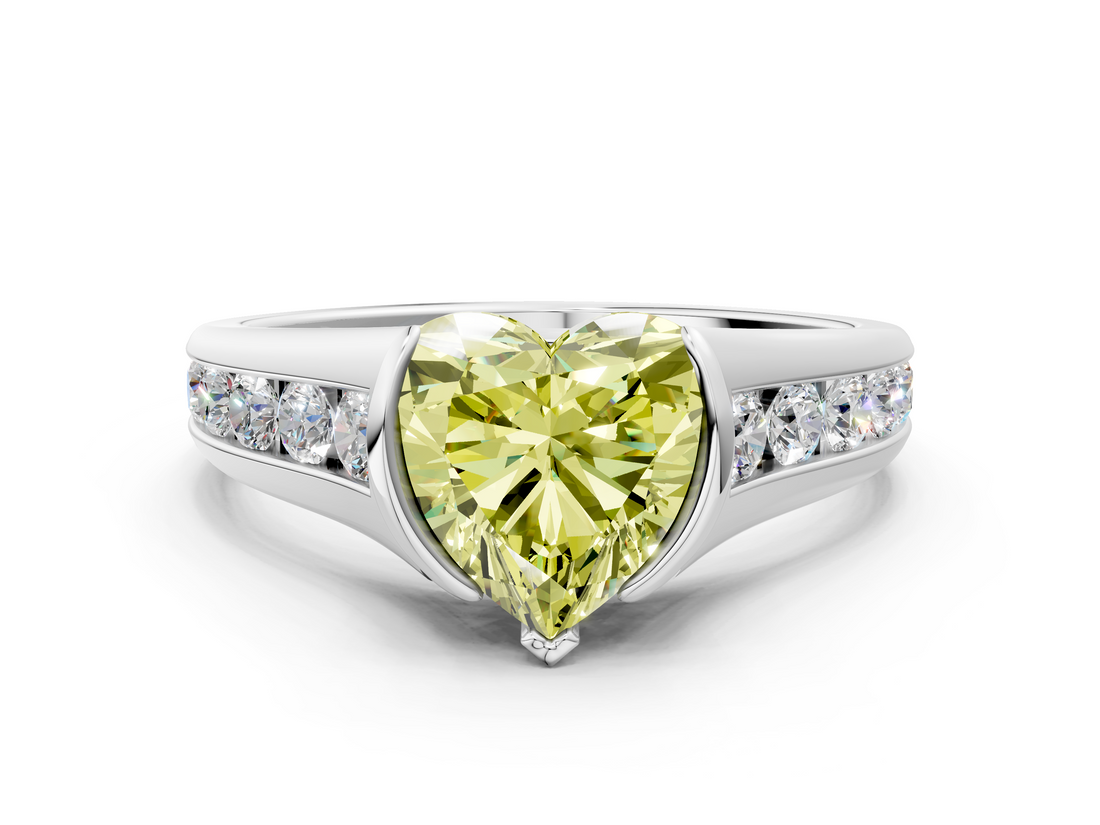White gold Fancy Yellow Heart  Solitaire Bezel-Set Diamond Ring with Channel-Set Band_37