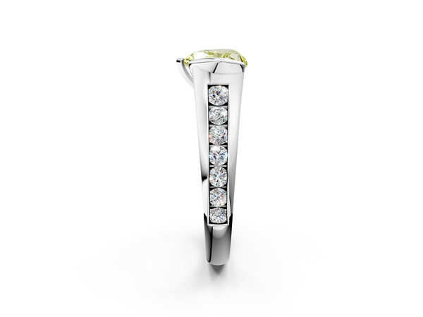 White gold Fancy Yellow Heart  Solitaire Bezel-Set Diamond Ring with Channel-Set Band